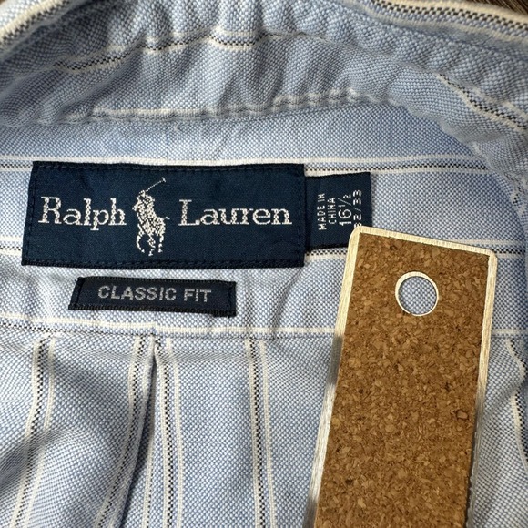 Ralph Lauren Classic‎ Fit Oxford Shirt 16.5 32/33 Blue Stripe Mens Button Down - Picture 4 of 6